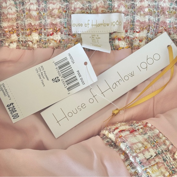 🌸 NWT HOUSE OF HARLOW PINK METALLIC SPARKLE TWEED BOUCLE COORD SKIRT TOP… - Picture 10 of 13